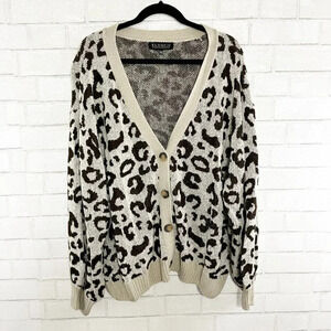 Eloquii Tan/Gray Leopard Button Front Cardigan Sweater Women's Plus Size 26/28